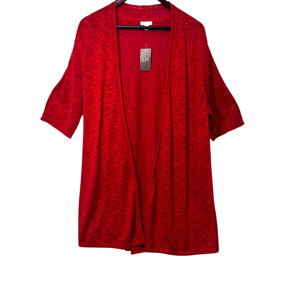 J Jill Womens XLT Cardigan Open‎ Front Cherry Red Lightweight Knit Coastal Layer
